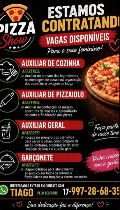 AUX DE COZINHA / AUX DE PIZZAIOLO / AUX GERAL / GARÇONETE